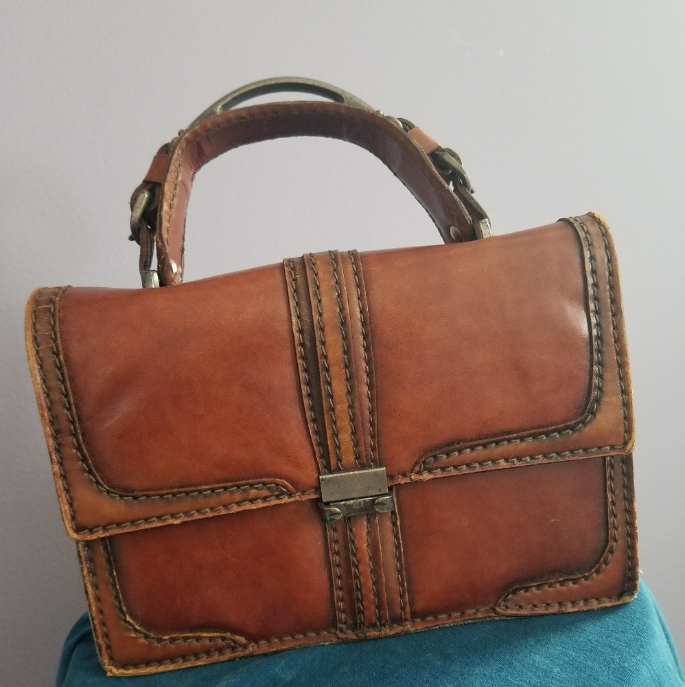 Vintage leather belting top handle box purse